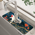 Oriental Japanese Koi Fish Sink Faucet Absorbing Mat Sink Splash Guard Faucet Mat Draining Mat Fast Drying Sink Protectors for Kitchen and Bathroom 5.5"×15"
