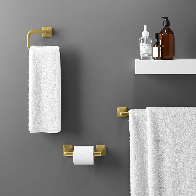 Pfister Bruxie Bath Towel Bar for Bathroom, 18-Inch, Wall-Mounted, Screw-In, Brushed Gold Finish, BTBBIE1BG