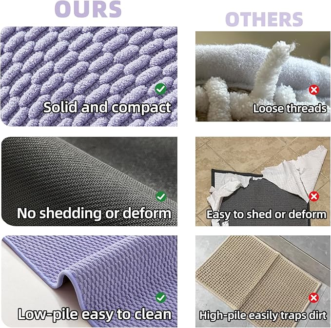 Toilet Rug, Thin Toilet Rugs U Shaped Washable Non Slip Absorbent Quick Dry Low Pile Toilet Mat, Lavender 20"x24" U Shape