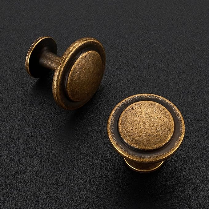 Ravinte 15 Pack 1-1/4 Inch Kitchen Cabinet Knobs Antique Brass Zinc Pulls Door Handles for Dresser Drawers