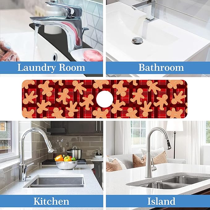 Ginger Man Faucet Mat for Kitchen Sink Ginger, Soft Diatom Mud Material, Strong Water Absorption, Non-slip, Easy to Clean for Bathroom, Kitchen 23.5"X5.5"