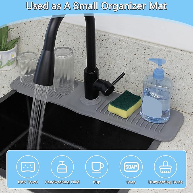 Silicone Sink Splash Guard Mat with Slanted Design,24*5.5 Inch Large Non-Slip Base,Multi-Surface Protector for Kitchen,Bathroom,Laundry,RV,Easy Clean Water Deflector Accessory(darkgray)