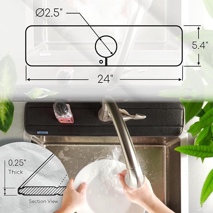 The Original Ternal Sinkmat Drip Catcher & Splash Guard, Faucet Mat for Sinks – Absorbent Microfiber, Machine Washable Counter Protector & Drying Mat for Kitchen, Bathroom or RV [Black, XL, 1 Pack]