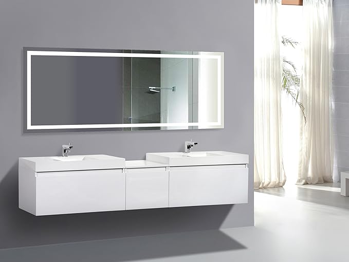 Krugg | Large 72 Inch X 30 Inch LED Bathroom Mirror | Lighted Vanity Mirror Includes Dimmer & Defogger | Wall Mount Vertical or Horizontal Installation