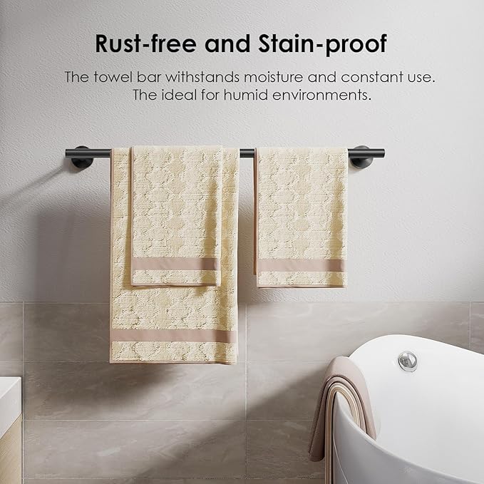 FORIOUS Towel Bar Wall Mounted, Stainless Steel Towel Racks for Bathroom 18 Inch, Includes Wall Mounting Hardware (Matte Black, Total Length 20 Inch)