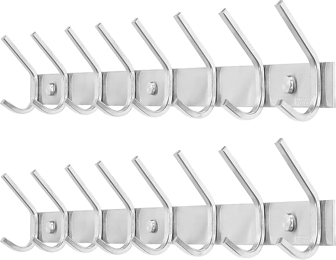 WEBI 2 Packs, Heavy Duty Stainless Steel 304 Hook Rail Coat Rack, Satin Finish, Great Home Storage & Organization for Bedroom, Bathroom, Foyers, Hallways