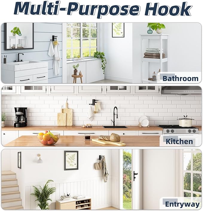 APLusee Swivel Towel Hook 3 Arms Matte Black, 304 Stainless Steel Foldable Coat Hanger Bathroom Robe Towel Hook, Wall Kitchen Storage Holder