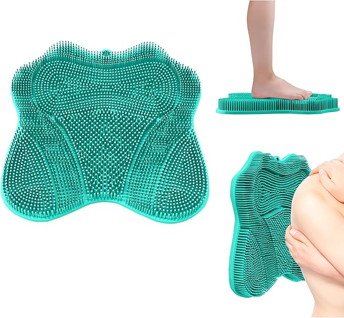 Show Foot Scrubber Mat & Silicone Back Scrubber with Butterfly Form Design,3 Brush Designs for Deep Cleaning Shower Foot Scrubber Mat, Wall Mounted Back Scrubber Silicone Bath(Mint Green)