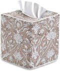 Ridhi Taupe Block Print Tissue Box Cover Handmade Cotton Fabric Decorative Square Napkin Holder for Home Bedroom Living Room Bathroom Vanity Countertop Car Night Stands Office Kitchen