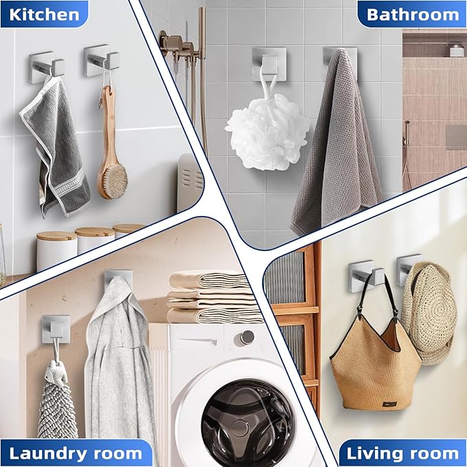 Towel Hooks for Bathrooms, Heavy Duty Wall Mounted Stainless Steel Modern Hook, 2 Pack – Ideal for Hanging Towels, Robes, Coats, in Kitchen, Bedroom, Bathroom, or Hotel (2, Brushed Nickel)