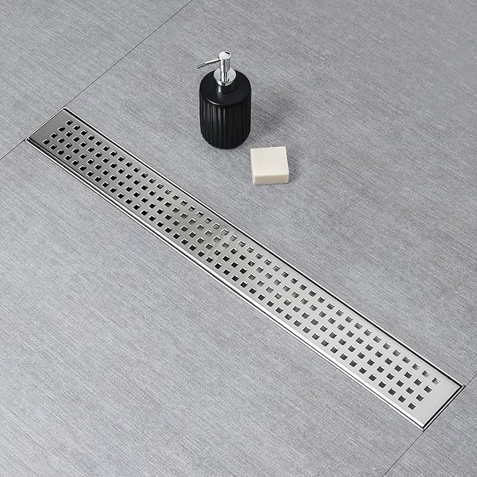 SaniteModar Linear Shower Drain, Shower Drain 54 inch with Removable Grate,Brushed 304 Stainless Steel Shower Drain Include Hair Strainer,Adjustable Leveling Feet