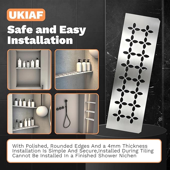 12 Inch Shower Niche Shelf 304 Stainless Steel Rectangular Bathroom Niche Shelf with Brushed Finish and Floral Design Fits Prefabricated Tile Niches 1 Pack