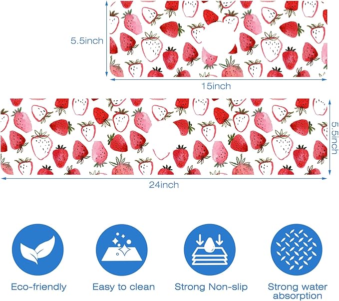 Watercolor Strawberry Kitchen Sink Splash Guard Absorbent Fast Drying Mat Faucet Draining Guard Behind Faucet Drip Catcher for Kitchen Bathroom 5.5"24