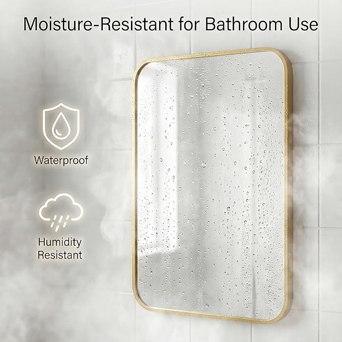 2 Pack Bathroom Mirrors for Over Sink, 24"x36" Gold Framed Vanity Mirror, Rounded Corner Rectangular Metal Mirror for Wall, Mid Century Modern Decor