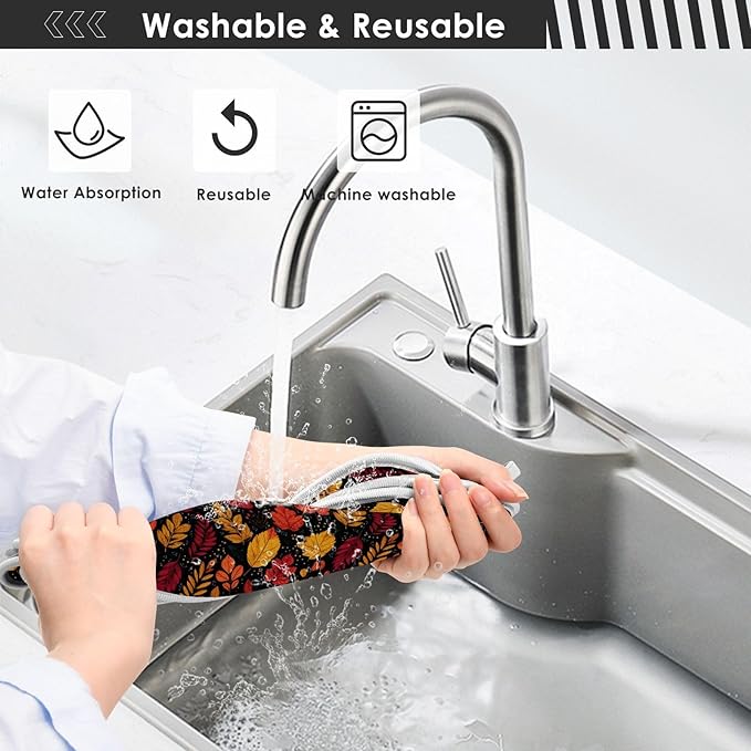 2 PCS Kitchen Sink Splash Guard 23.6 Inch Faucet Mat for Kitchen Sink Bathroom Sink Faucet Absorbing Drip Drain Mat Pad Microfiber Soft Washable Brown Autumn Maple Leaves