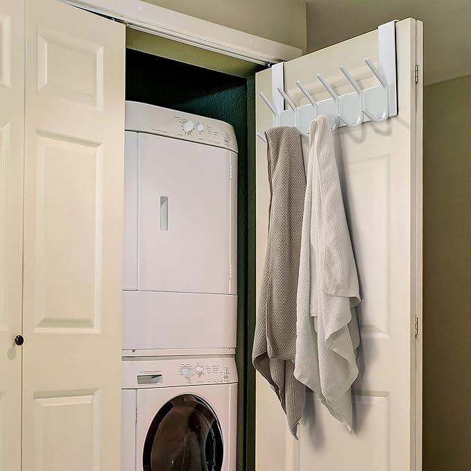 Dseap Over The Door Hook Hanger - 6 Hooks Over Door Coat Rack for Hanging Clothes Hat Towel,White, 2 Packs