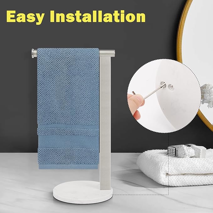 Stainless Steel L-Shaped Hand Towel Holder, SUS304 Bathroom Towel Rack with Thickened Base for Countertop Vanity (Brush Nickel)
