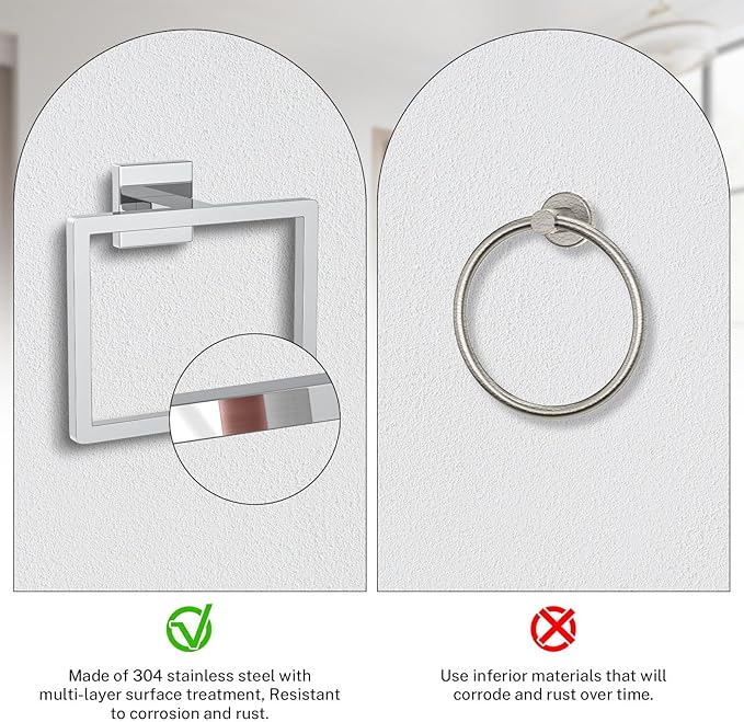 2-Piece Polished Chrome Towel Ring,Hand Towel Holder,Modern Towel Holder Stainless Steel Towel Rack Wall-Mounted Bathroom Towel Hanger
