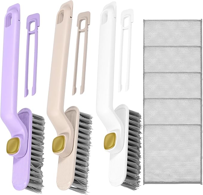 3Pcs Rotating Crevice Cleaning Brush with 5 Rags Multifunctional Gap Cleaning Brush Small Scrub Brush for Cleaning Sink Scrub Brush Bathroom Kitchen Edge Corner Window Track Cleaning Brush