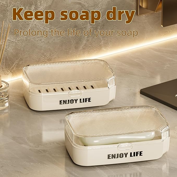 Soap Holder with Lid, 2 Packs Draining Soap Box for Shower, Bar Soap Holder Case Container, Portable Bar Soap Holder Dish, Soap Case for Bathroom, Shower- Clear