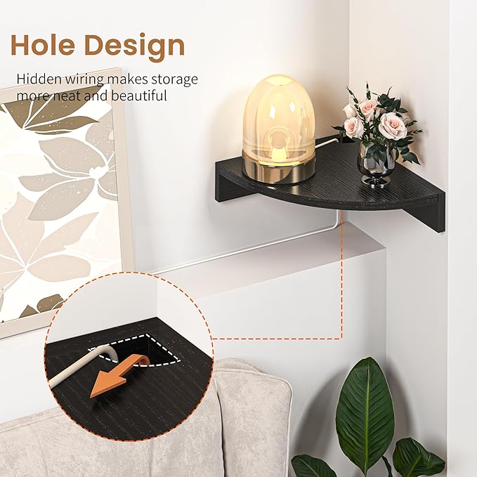 Fun Memories Corner Shelf Wall Mount, Wood Floating Corner Shelves, Corner Wall Shelf for Bedroom, Bathroom, Kitchen, Living Room (Black, 3 Pack)
