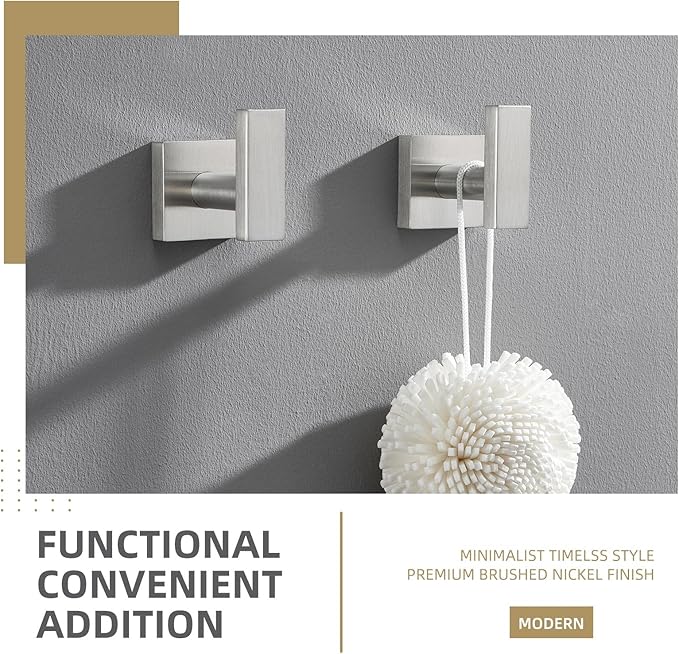 Angle Simple Towel Hooks for Bathroom, SUS304 Stainless Steel Robe Coat Hook Wall Mount, Brushed Nickel, 4 Pack