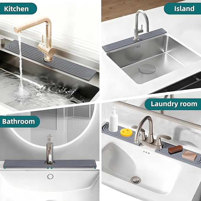 Diatomite Stone Faucet Mat for Kitchen Sink(23.6" x 3.9")- Super Absorbent & Quick-Drying Sink Faucet Mat, Durable Kitchen/Bathroom Sink Protector Sink Stone Quick Dry Around Faucet Christmas Gifts