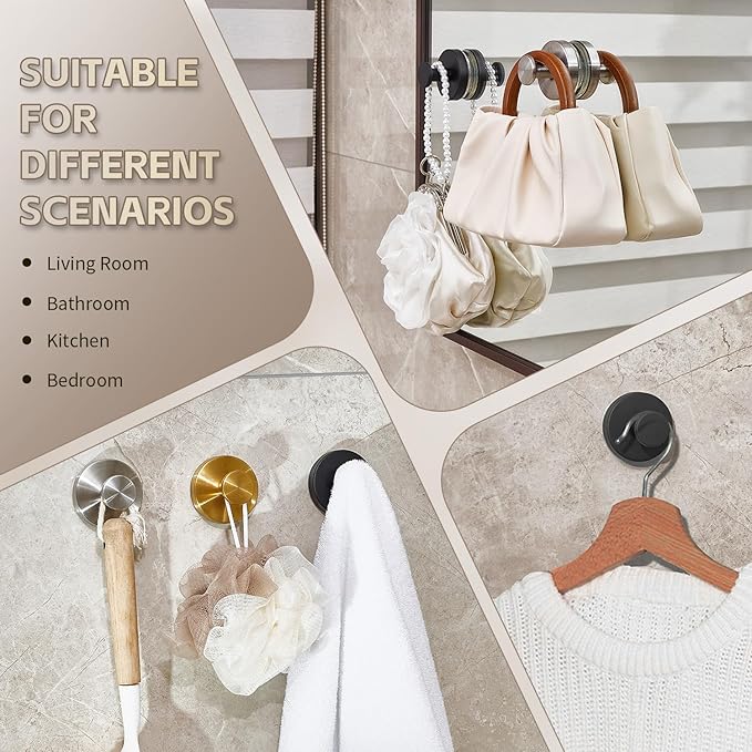 Suction Hooks for Shower, Mirror, Wall, Hanging Towels (White, 4 Pieces)