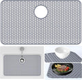 Sink Protectors Mat - 28.3"x15.55" Kitchen Sink Pad for Bottom of Basin for Protection of Stainless Steel and Tableware, Farmhouse Rubber Basin Mat Protector with Rear Drain - Light Gray
