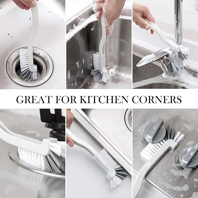 2 Pcs Small Scrub Brush Set for Cleaning Sinks, Bathrooms, and Kitchen Corners - Ergonomic Handle Grout Cleaning Brushes