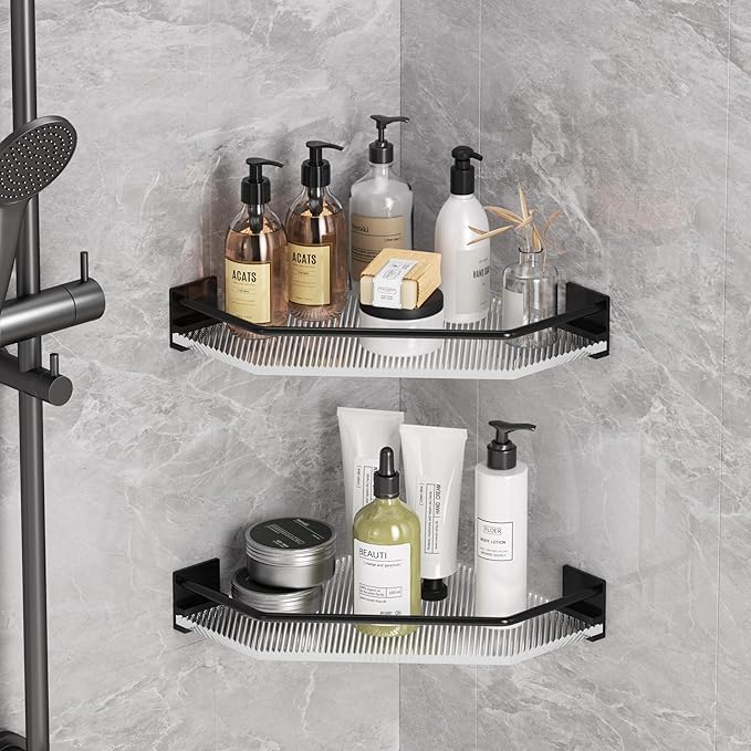 Acrylic Corner Bathroom Counter Organizer - 2 Tier Countertop Storage Shelves for Dresser, Kitchen, Laundry, Dorm Room (Black)