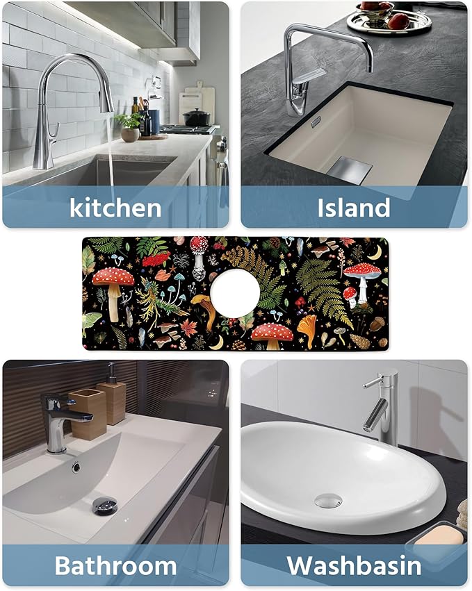 Patterned Sink Faucet Mat Kitchen Splash Guard Super Absorbent Drying Mat, Non-Slip Drain Pad for Kitchen Counter or Bathroom-15x5.5in
