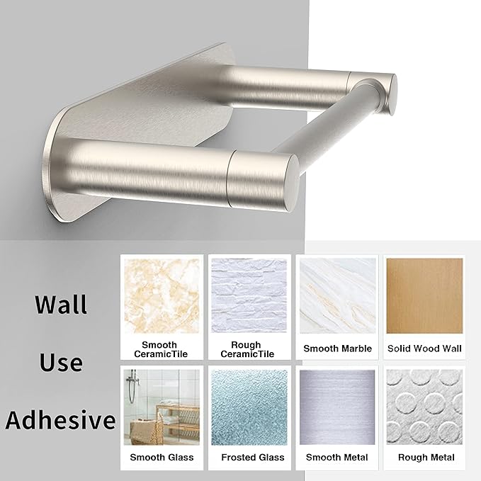 Adhesive Toilet Paper Holder Brushed Nickel Bathroom Double Post Pivoting Toilet Tissue Holder Roll Holder Stick On No Drilling Stainless Steel and Zinc Alloy