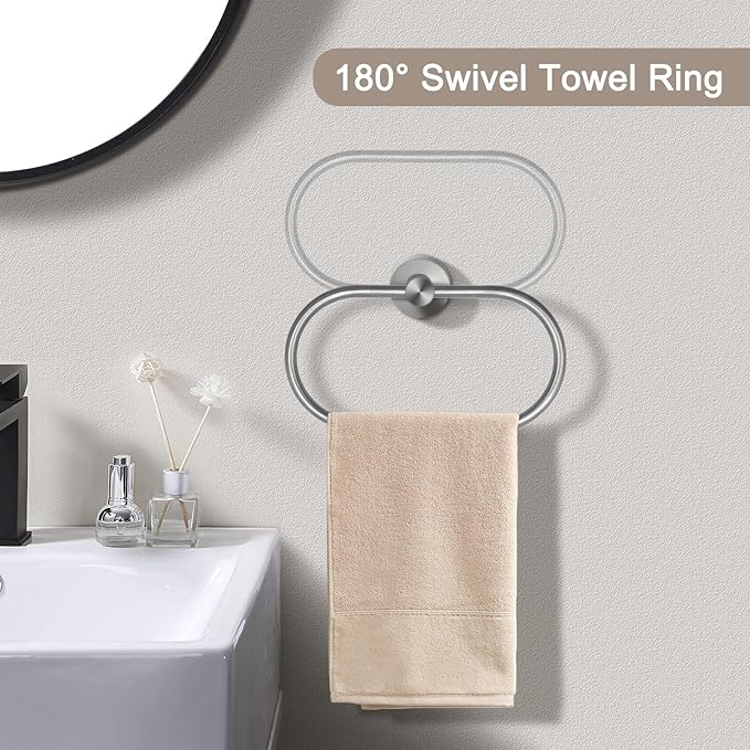 7 PCS Bathroom Hardware Set, Brushed Nickel Stainless Steel Bathroom Tower Rack Set Wall Mounted Includes 16" Towel Bar, Toilet Towel Paper Holder, Towel Ring, 4 Robe Towel Hooks