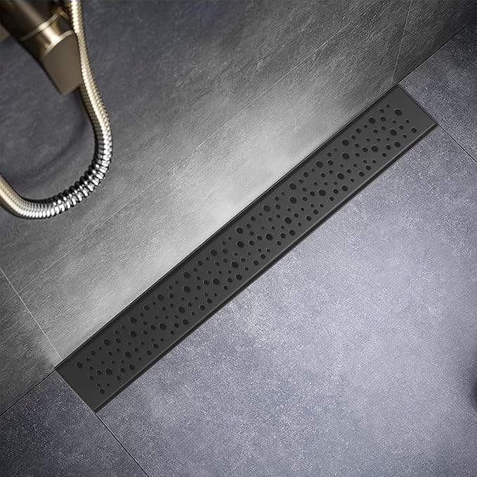 Sharp-tec Shower Drain, 32 inch Linear Shower Drain, Matte Black 304 Stainless Steel Rectangular Shower Floor Drain with Adjustable Leveling Feet, Hair Strainer, cUPC Certified, ST-099-32B