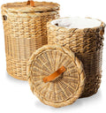 The Basket Lady Round Wicker Hamper | Wicker Laundry Hamper Nested Set of 2 Sandstone