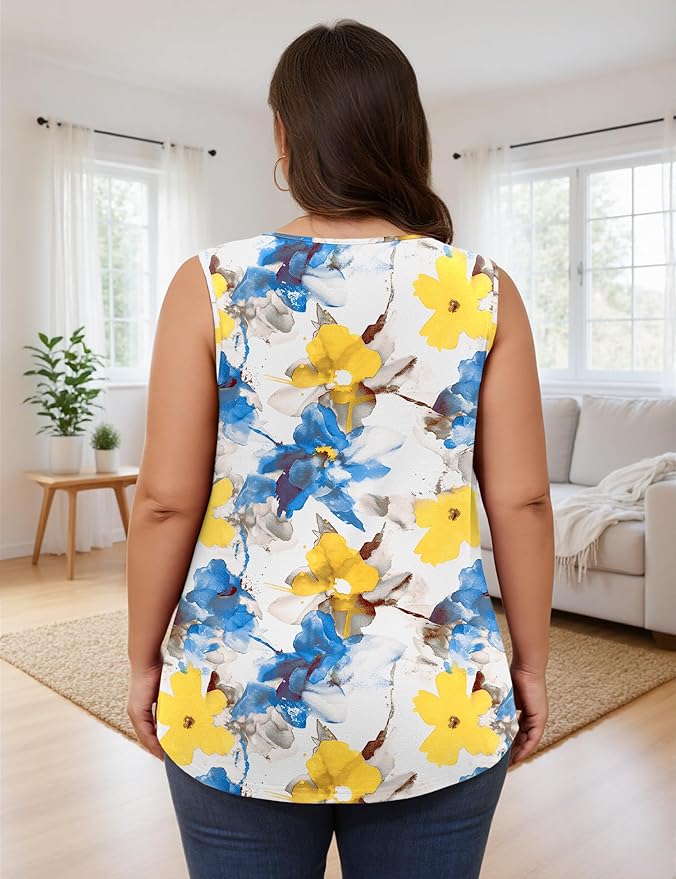 AKEWEI Womens Plus Size Tank Tops Ladies Sleeveless Summer Pleated Tops Oversized Flowy Tunics XL-5XL
