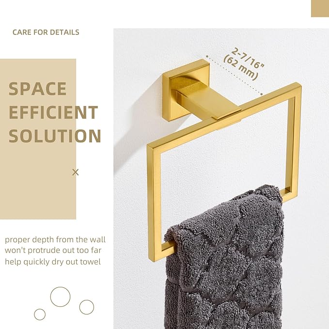 Angle Simple Hand Towel Holder Brushed Dark Gold, SUS 304 Stainless Steel Square Towel Ring for Bathroom Wall, 7.09 Inches