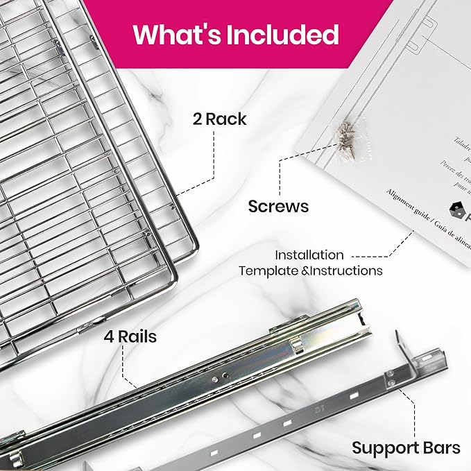 HOLDN’ STORAGE Two Tier Pull Out Cabinet Organizer, Individual Sliding Drawers - Heavy Duty Metal with Lifetime Limited Warranty - Anti Rust Chrome Finish - 22" W x 21”D x 16.5" H