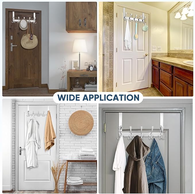 TICONN Over The Door Hooks, 5 Heavy Duty Tri Coat Rack All Metal Coat Hanger for Bathroom Bedroom Dorm (Chrome, 1PK, Fit 1-3/4" Doors)