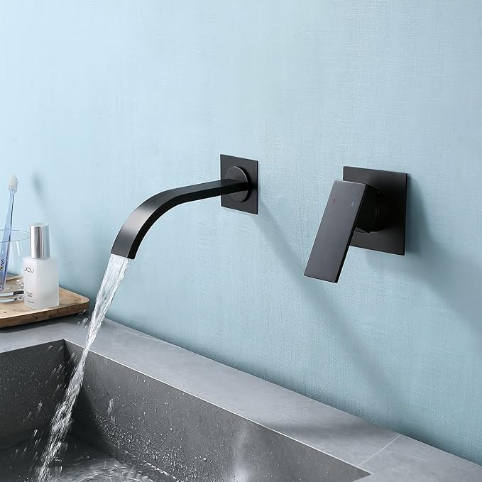 Wall Mount Faucet for Sink Matte Black Bathroom Faucet with Single Handle and Rough-in Valve