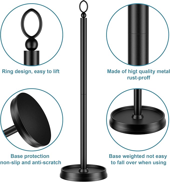 Heavy Weighted Toilet Paper Holder (with Reserve Function) Free Standing, Spare Toilet Paper Roll Storage Stand for Bathroom Total Height 22.5" ，Matte Black