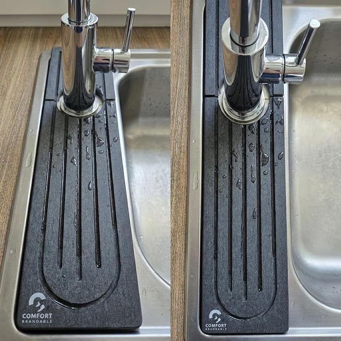 Stone Faucet Mat for Kitchen Sink, Quick Dry Diatomite Drying Mat for Counter, Faucet Splash Guard, Sink Protector, Water-Absorbing Tray for Bathroom or Countertop (Dark Gray, 20" x 4")