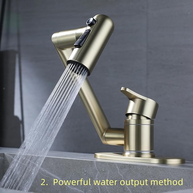 Bropury Rotatable Bathroom Faucets，Single Hole Golden Bathroom Faucet 1 Hole or 3 Hole，Lavatory Basin Vanity Faucet for RV Caravan Marine Boat Yacht(Brushed Gold) (Brushed Gold)