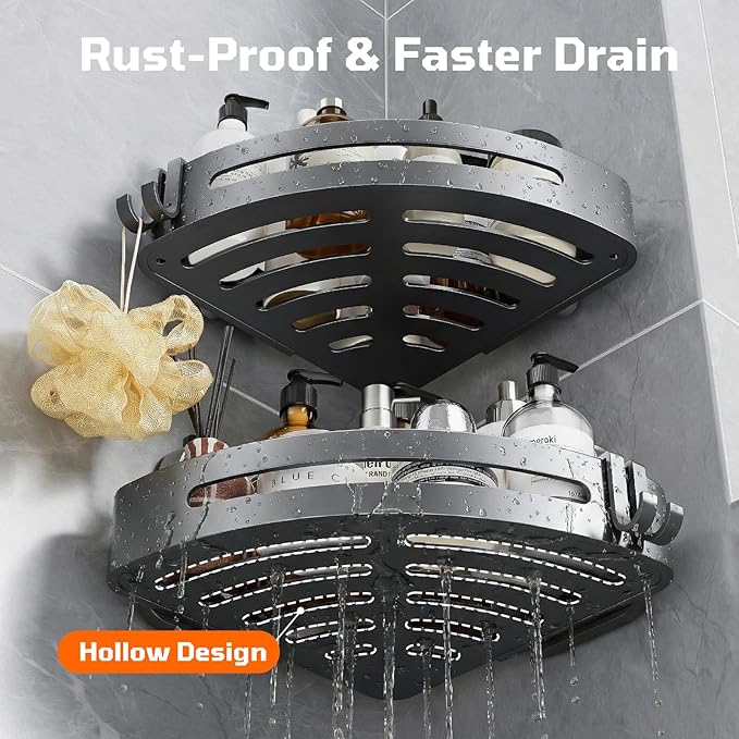 BREIS Corner Shower Caddy Suction Cup, Rustproof Corner Shelf, No Drill Bathroom Organizers & Storage, Large Capacity Shower Caddy with Hooks, Corner Shelf for Bathroom Decor RV Accessories