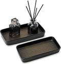 Bathroom Vanity Tray for Countertop,2PC Rectangle Striped Tray,Decorative Bathroom Organizer for Scrubber, Lotion Bottles, Perfume, Jewelry, Candle, Key Trinket Ring(Small,Black)