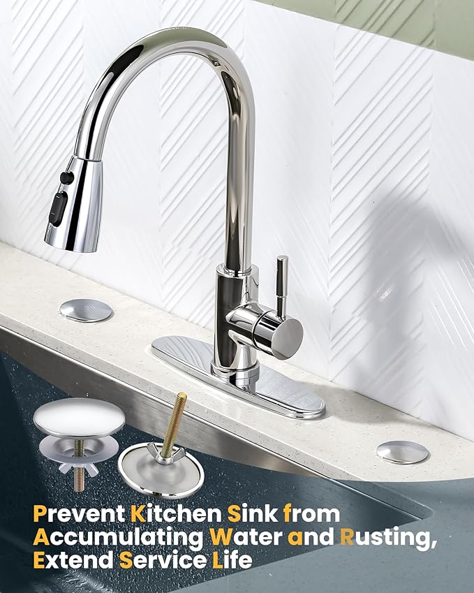Kitchen Sink Hole Cover, 2 PCS Faucet Hole Cover for Kitchen Sink, Tap Hole Plate Stopper Cover Blanking Brass Metal Plug, Sink Countertop Hole Cap Cover, Chrome