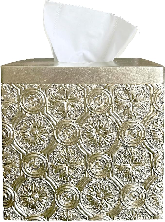 Hymmah Modern Square Tissue Box Cover Holder,Bathroom Accessories Decor Unique Design Tissue Box Cover for Bathroom Vanity Counter Tops Also Great for Bedrooms and Living Rooms (Gold)