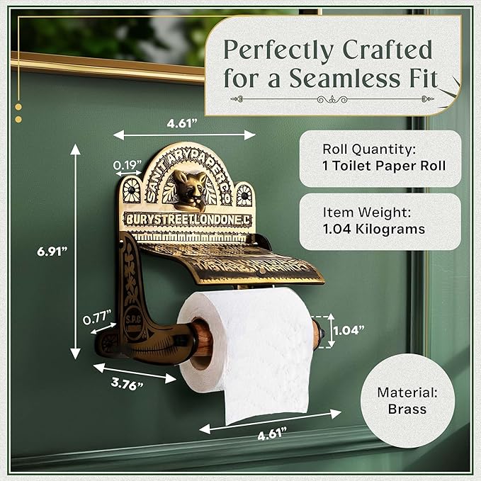 Renovators Supply Manufacturing Antique Brass Wall Mount Toilet Tissue Paper Holder 6.9" Wide Victorian Style Rust Resistant Solid Brass Bathroom Toilet Sanitary Paper Roll Holder Storage with Lid