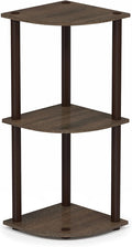Furinno TURN-N-TUBE Corner Shelf, 3-Tier Corner Bookshelf, Display Storage Shelves with Open Shelves, for Organization and Storage, Living Room, Home Office, Garage, Walnut